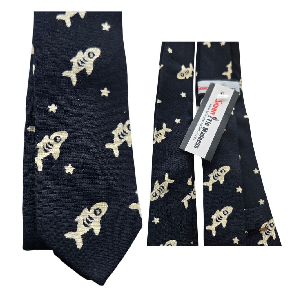 SKINNY TIE MADNESS Neck Tie Black + Shark NWT SKM673
